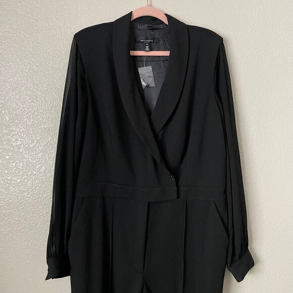 White House Black Market Jumpsuit Womens Size 16 Black Blazer Formal Preppy NEW - Picture 4 of 12